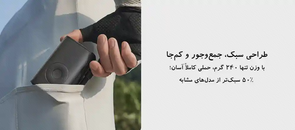 پوستر اندازه و حمل پمپ باد جیبی Mijia دست در حال نگهداشتن پمپ باد Mijia کنار در باز خودرو در پوستر طراحی جمعوجور