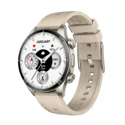 نمای زاویهدار Glorimi GX Sport با بند بژ ساعت Glorimi GX Sport بژ با واچفیس پایش سلامت