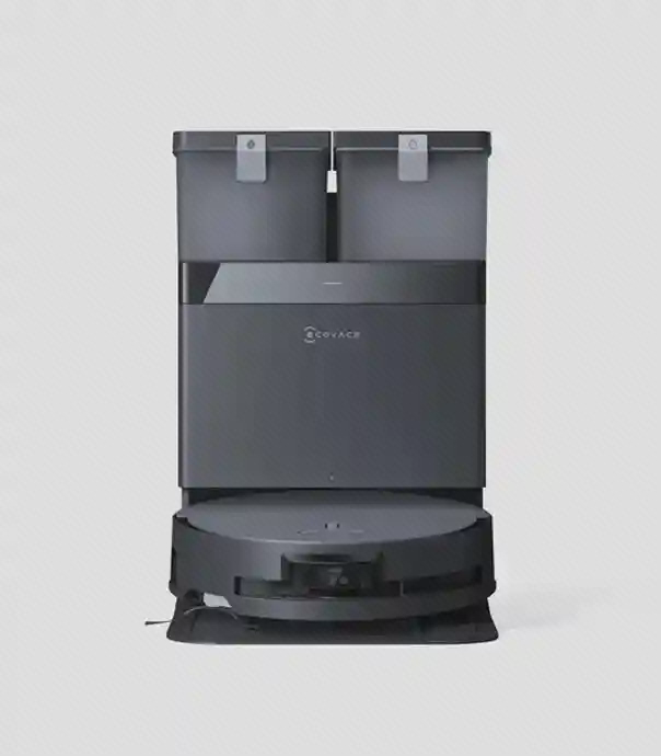 نمای روبه‌روی Ecovacs X8 Pro Omni پارک‌شده در داک