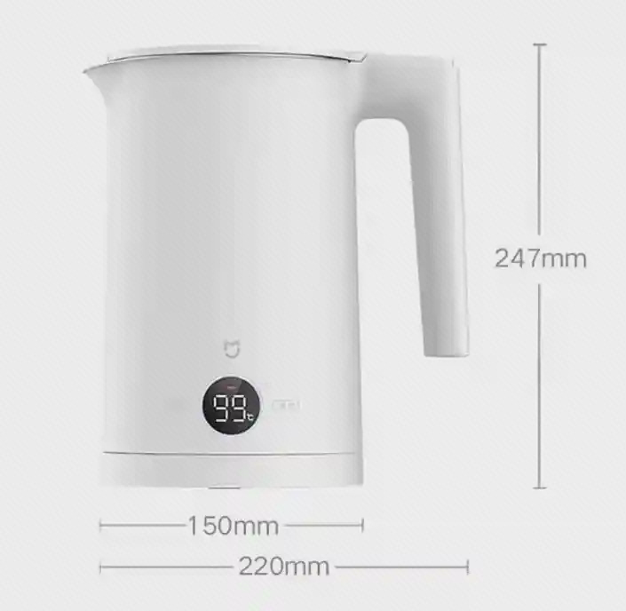 ابعاد کتری برقی Xiaomi Mijia P1 با ارتفاع ۲۴۷ میلی‌متر