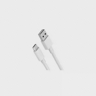 نمای کامل دو سر کابل شارژ ۱۸ واتی شیائومی کابل سفید شیائومی ۱۸ وات با دو سر USB و Type-C