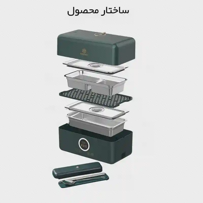 ساختار چندطبقه لانچ باکس هوشمند شیائومی G20 اجزای داخلی ظرف غذای برقی LIVEN Lunch Box G20