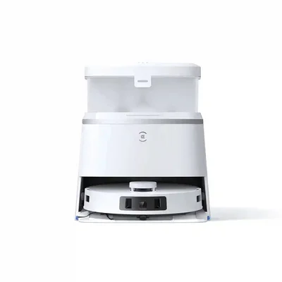 نمای اصلی اکووکس T30 Pro Omni سفید با ایستگاه همهکاره جارو رباتیک Ecovacs T30 Pro Omni سفید داخل داک شستشو