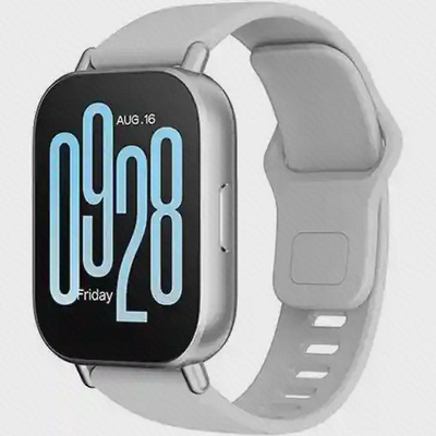 نسخه روشن ردمی واچ 5 اکتیو با نمایشگر عددی آبی ساعت Redmi Watch 5 Active گلوبال نقرهای با بند خاکستری