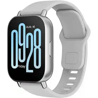 نسخه روشن ردمی واچ 5 اکتیو با نمایشگر عددی آبی ساعت Redmi Watch 5 Active گلوبال نقرهای با بند خاکستری