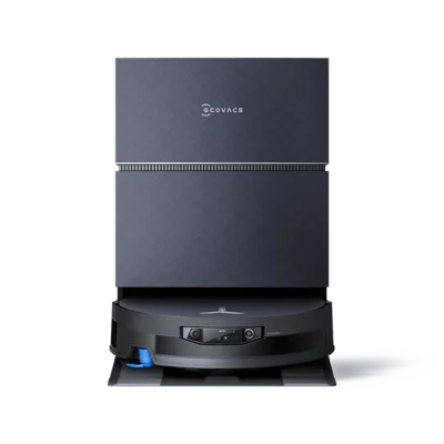 جارو رباتیک اکووکس مدل X12 Pro Omni با ایستگاه Omni و ربات پارکشده جارو رباتیک اکووکس مدل X12 Pro Omni در نمای اصلی روبهرو با داک خاکستری