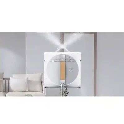 عملکرد اسپری خودکار شیشهشوی اکووکس W1 Pro پاشش ضربدری آب ربات Winbot W1 Pro روی شیشه اتاق