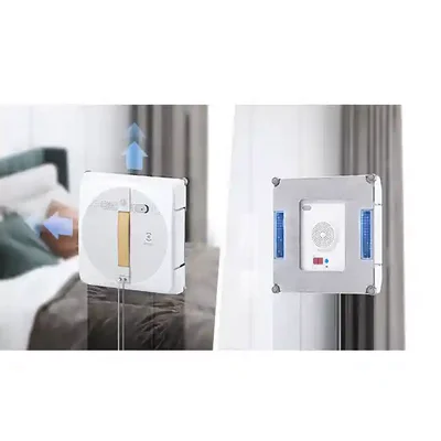 سیستم مکش و حرکت شیشهشوی اکووکس W1 Pro نمای زیر و روی ربات Winbot W1 Pro با مسیر حرکت روی شیشه