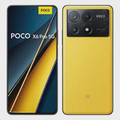نمای اصلی پوکو X6 پرو 5G زرد با دوربین 64 مگاپیکسلی گوشی Poco X6 Pro 5G زرد 512 گیگ رم 12 از نمای جلو و پشت