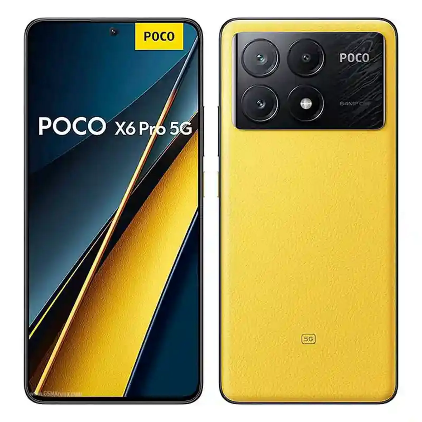 گوشی Poco X6 Pro 5G زرد 512 گیگ رم 12 از نمای جلو و پشت