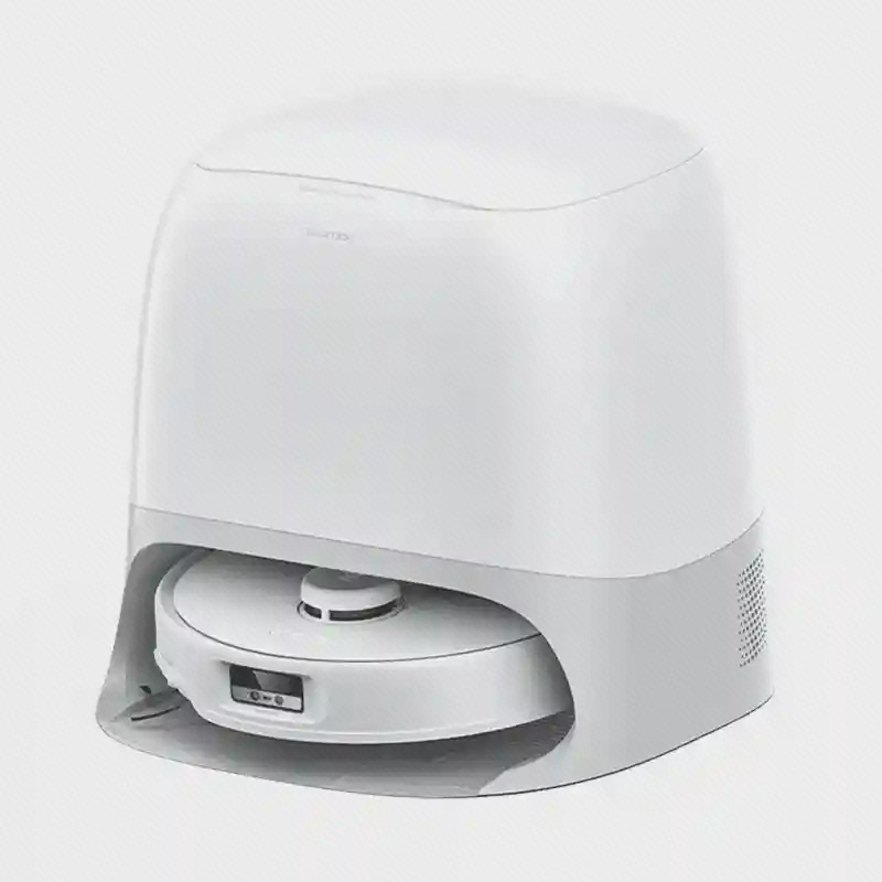 جارو رباتیک Roborock Qrevo Curv سفید داخل ایستگاه شارژ