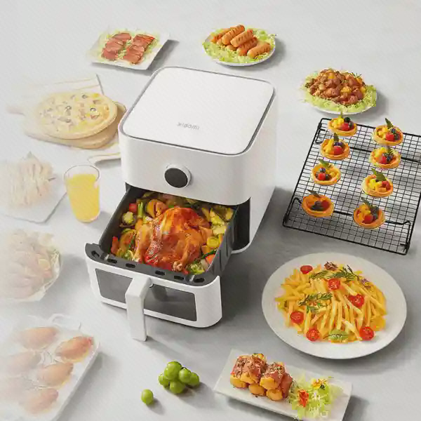 پخت مرغ و غذاهای متنوع با Xiaomi Smart Air Fryer MAF15 سبد باز هواپز شیائومی MAF15 با مرغ بریان و سبزیجات