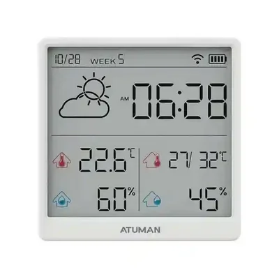 نمای اصلی نمایشگر Atuman TH3 سفید دماسنج و رطوبتسنج هوشمند شیائومی Atuman TH3 با نمایشگر دیجیتال