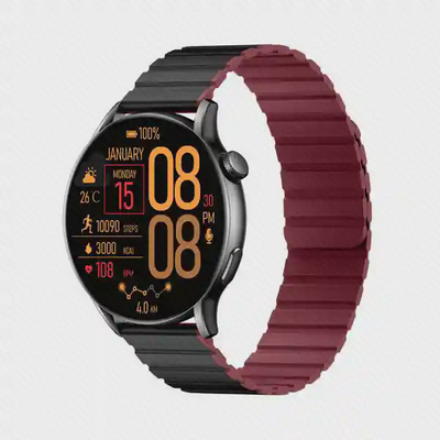 ساعت هوشمند Glorimi M2 Max با قاب مشکی و بند دو رنگ مشکی زرشکی