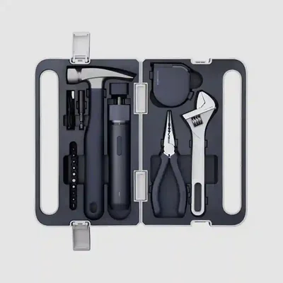 نمای کامل مجموعه ابزار HOTO QWDGJ001 شیائومی جعبه ابزار باز شیائومی HOTO QWDGJ001 با پیچگوشتی شارژی و ابزارها