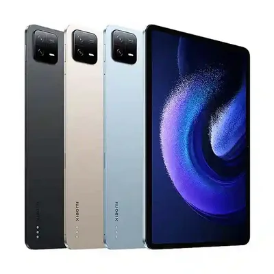 سه رنگ بدنه تبلت شیائومی Pad 6 رم ۶ حافظه ۱۲۸ گیگ رنگبندی تبلت Xiaomi Pad 6 مشکی طلایی و آبی کنار نمای نمایشگر