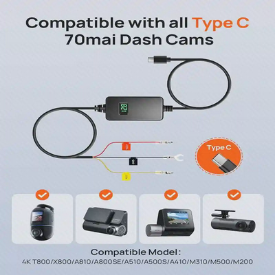 دوربین های سازگار با کابل USB-C کیت 70mai UP06 سازگاری کیت سخت افزاری 70mai UP06 با دوربین های خودرو دارای درگاه Type-C مانند A810 و A500S