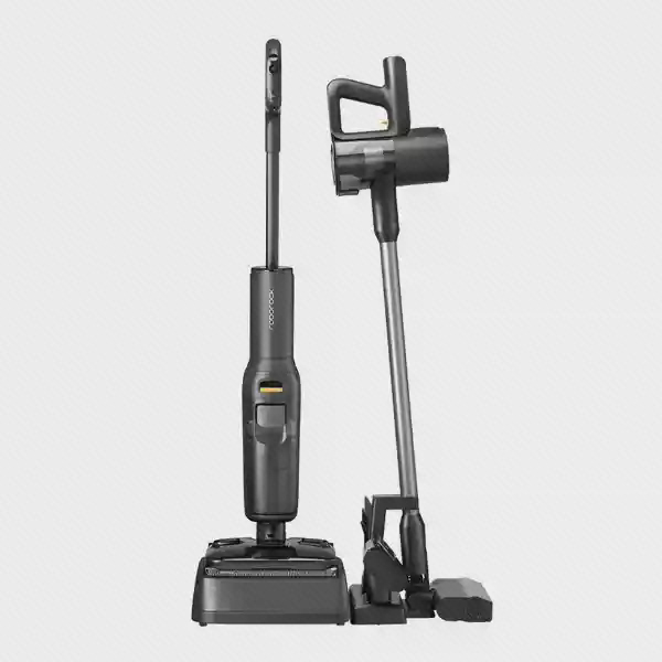 مجموعه مشکی Roborock A30 Pro Combo شامل زمین‌شوی ایستاده و جاروی دستی عصایی
