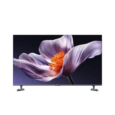 تلویزیون ۵۵ اینچ شیائومی S Pro Mini LED 2026 با تصویر گل بنفش و پایه های دو طرف