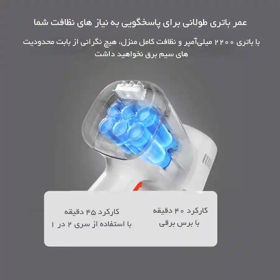 عمر باتری طولانی برای پاسخگویی به نیازهای نظافت شما