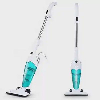 نمای جلو و کنار جاروبرقی ایستاده Deerma DX118C سفید فیروزه‌ای
