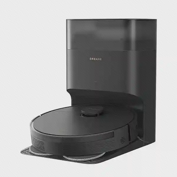 جارو رباتیک مشکی Dreame L10S Plus کنار داک تخلیه مشکی