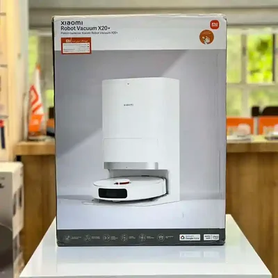 بستهبندی جارو رباتیک Xiaomi X20 Plus جعبه Xiaomi Robot Vacuum X20 Plus با تصویر ربات و ایستگاه سفید