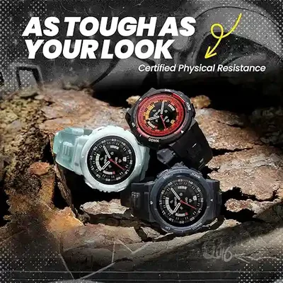 سه رنگ ساعت Amazfit Active Edge روی سنگ با طراحی مقاوم ورزشی
