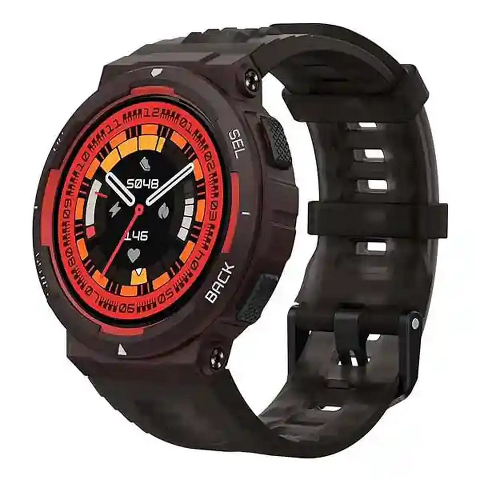 ساعت هوشمند Amazfit Active Edge مشکی با صفحه گرد قرمز و نارنجی