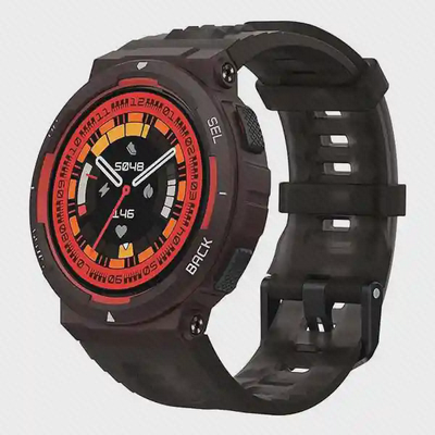 ساعت هوشمند Amazfit Active Edge مشکی با صفحه گرد قرمز و نارنجی