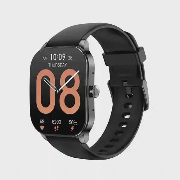 ساعت هوشمند Amazfit Pop 3S نقره‌ای با نمایشگر مستطیلی و بند مشکی