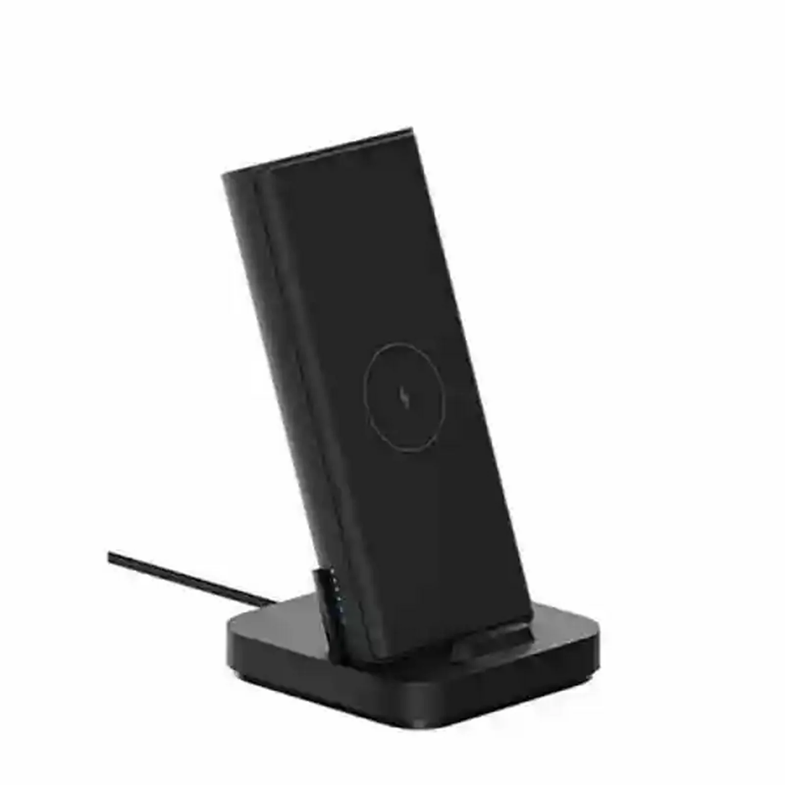 پاوربانک بی‌سیم ۱۰۰۰۰ Xiaomi WPB25ZM روی پایه شارژ رومیزی مشکی