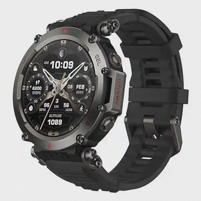 ساعت هوشمند مقاوم Amazfit T-Rex Ultra مشکی با قاب فلزی و بند پهن
