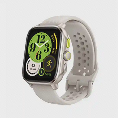 ساعت هوشمند Amazfit Cheetah Square نقره‌ای با بند سفید سوراخ‌دار