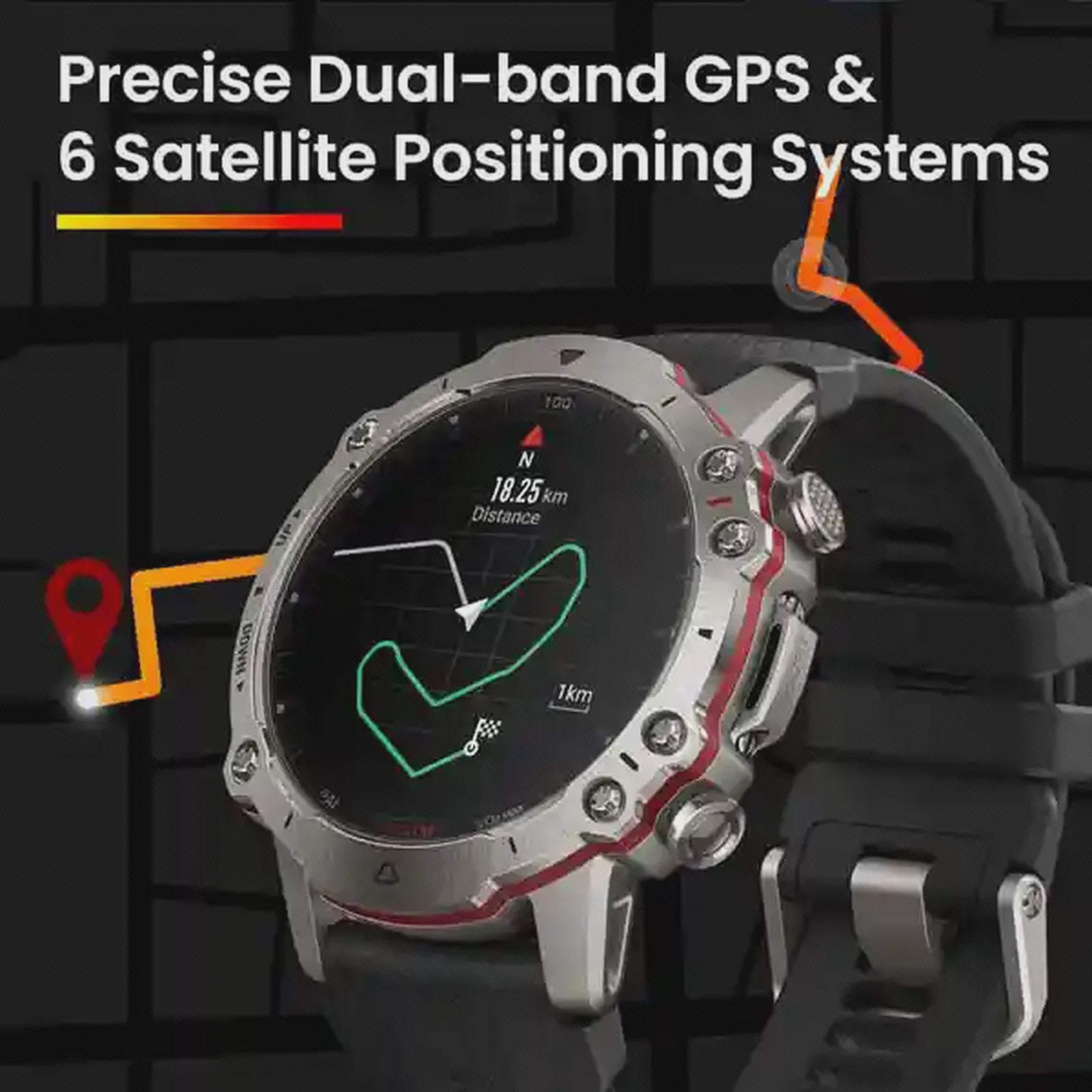 GPS دوبانده Amazfit Falcon موقعیتیابی دوبانده و شش سامانه ماهوارهای ساعت Amazfit Falcon