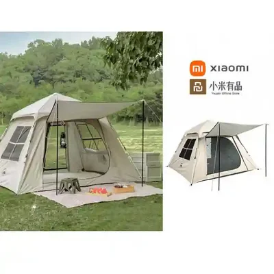 چادر Youye OBS1013 برپا شده در فضای سبز همراه نمای محصول و لوگوی Xiaomi
