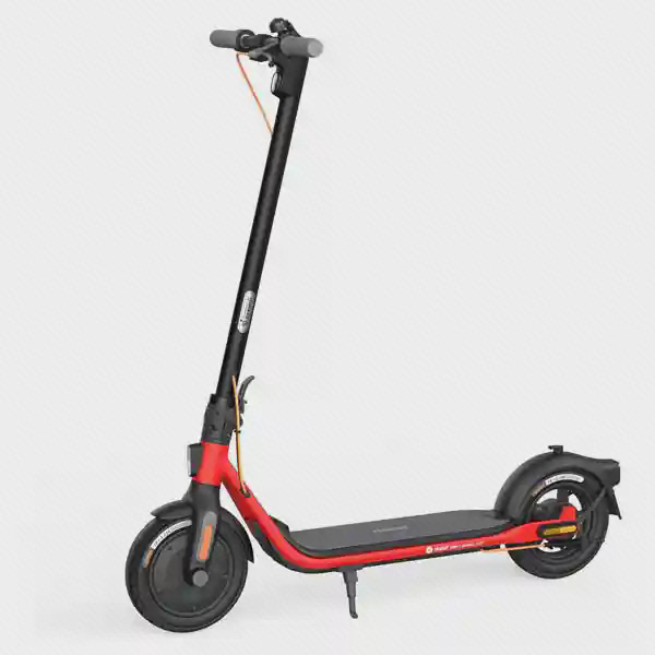 نمای محصول اسکوتر شهری Ninebot D38E شیائومی اسکوتر برقی شیائومی Ninebot D38E با فریم قرمز و مشکی از نمای چپ