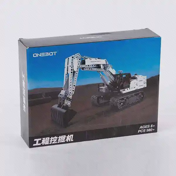 بستهبندی ساختنی بیل مکانیکی Onebot GCWJJ01IQI جعبه ساختنی وان بات GCWJJ01IQI طرح بیل مکانیکی ۹۸۰ قطعه