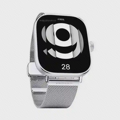 ساعت Redmi Watch 4 با بند حصیری نقره‌ای و صفحه گرافیکی