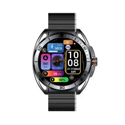 داشبورد رنگی ساعت Glorimi M2 Pro مشکی نمای روبهروی Glorimi M2 Pro با بند مشکی و صفحه اطلاعات سلامت