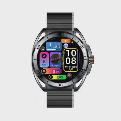 نمای روبه‌روی Glorimi M2 Pro با بند مشکی و صفحه اطلاعات سلامت