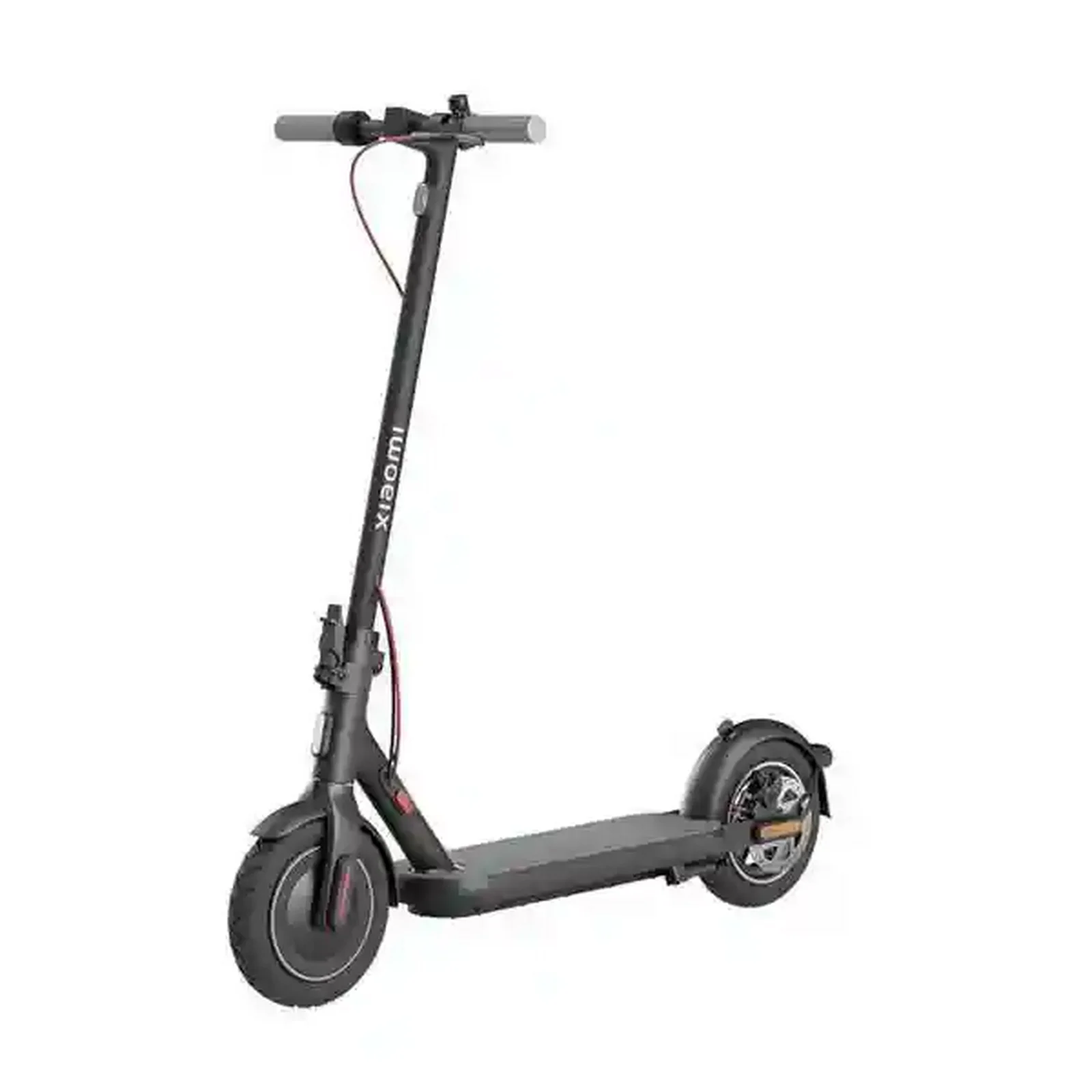 نمای کامل Xiaomi Electric Scooter 4 مشکی اسکوتر برقی شیائومی 4 از نمای سهرخ جلو با کابل قرمز