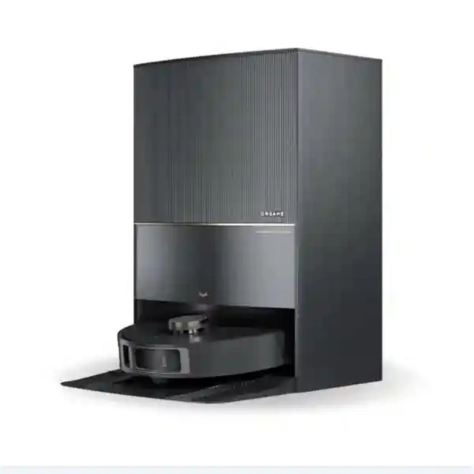 نمای جارو رباتیک مشکی Dreame L30 Ultra همراه ایستگاه پایه جارو رباتیک مشکی Dreame L30 Ultra داخل ایستگاه تخلیه و شستوشوی خودکار