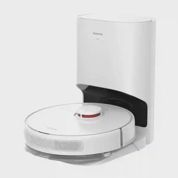 نمای اصلی Dreame D10 Plus و پایه جمعآوری گردوغبار جارو رباتیک سفید Dreame D10 Plus همراه ایستگاه تخلیه خودکار