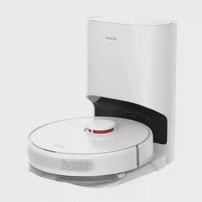 نمای اصلی Dreame D10 Plus و پایه جمعآوری گردوغبار جارو رباتیک سفید Dreame D10 Plus همراه ایستگاه تخلیه خودکار