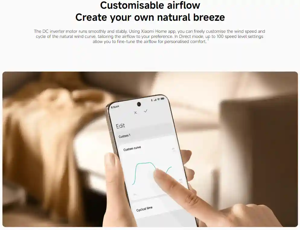 پنکه هوشمند شیائومی Mijia Smart Standing Fan Pro Slim BPLDS12DM (گلوبال) - جریان هوای قابل شخصیسازی: نسیم دلخواهت رو خودت بس