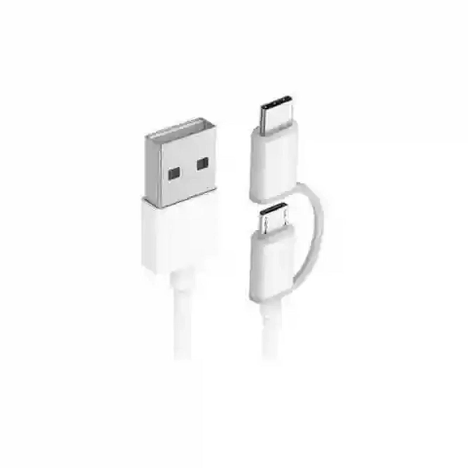 نمای نزدیک کانکتورهای کابل ZMI AL501 یک متری کابل شارژ سفید ZMI AL501 با USB-A و مبدل Type-C بنددار