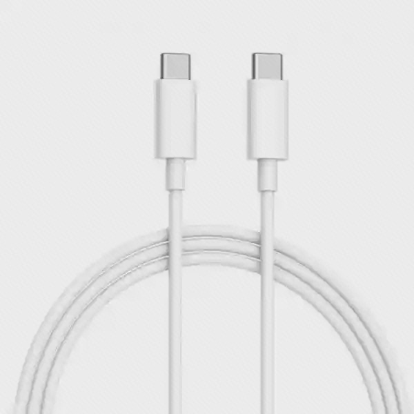 کابل USB-C به USB-C شیائومی SJX10CCZM سفید نمای اصلی کابل سفید شیائومی SJX10CCZM با دو کانکتور USB-C و سیم حلقهشده روی زمینه سفید