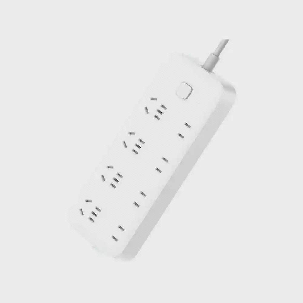 نمای اصلی چند راهی برق سفید شیائومی XMCXB8-01QM با هشت خروجی، کلید مربعی و کابل ۱.۸ متری