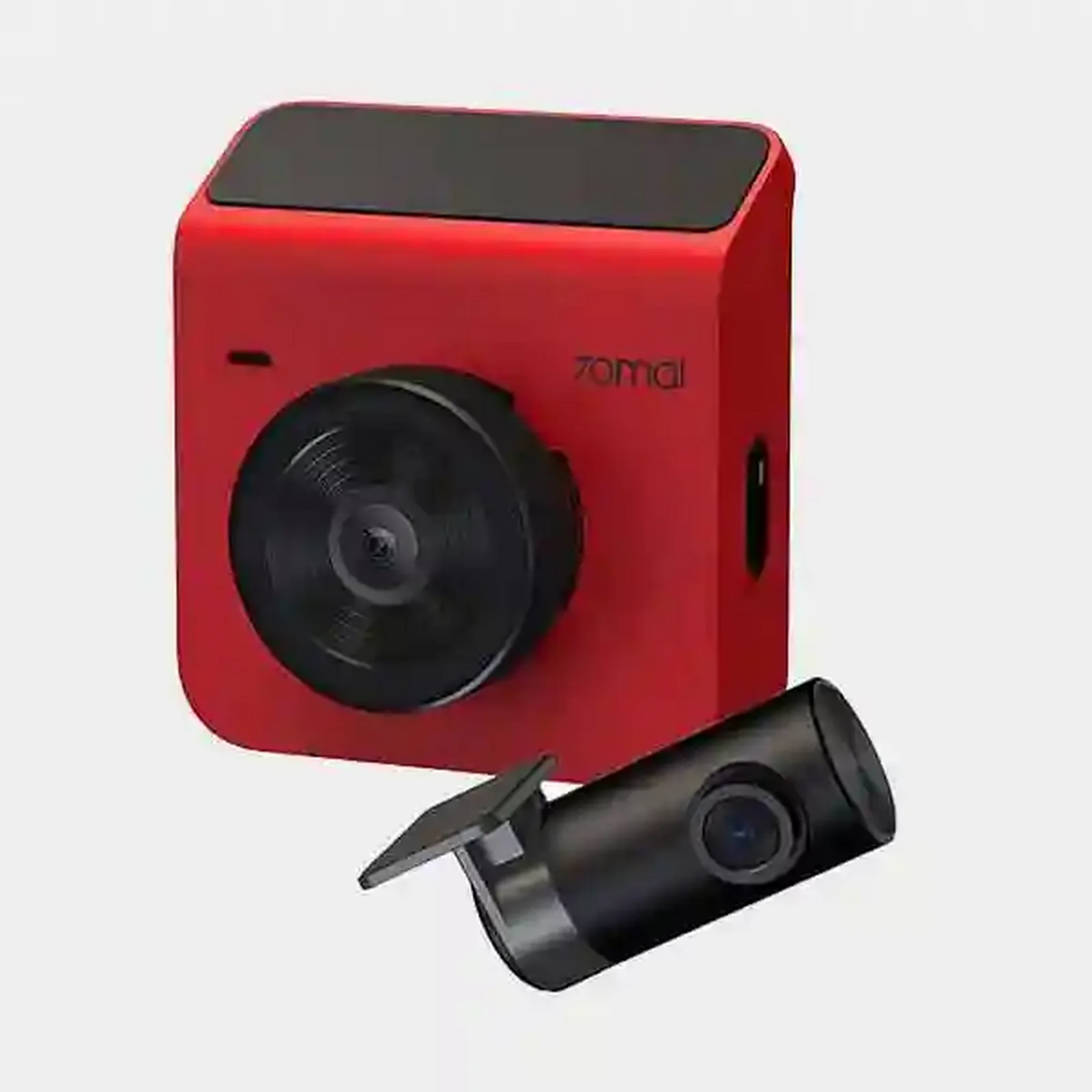 دوربین خودرو شیائومی مدل 70mai A400+Rear cam set در نمای اصلی دو دوربین نمای اصلی دوربین خودرو شیائومی مدل 70mai A400+Rear cam set شامل دوربین قرمز مربعی و دوربین عقب مشکی